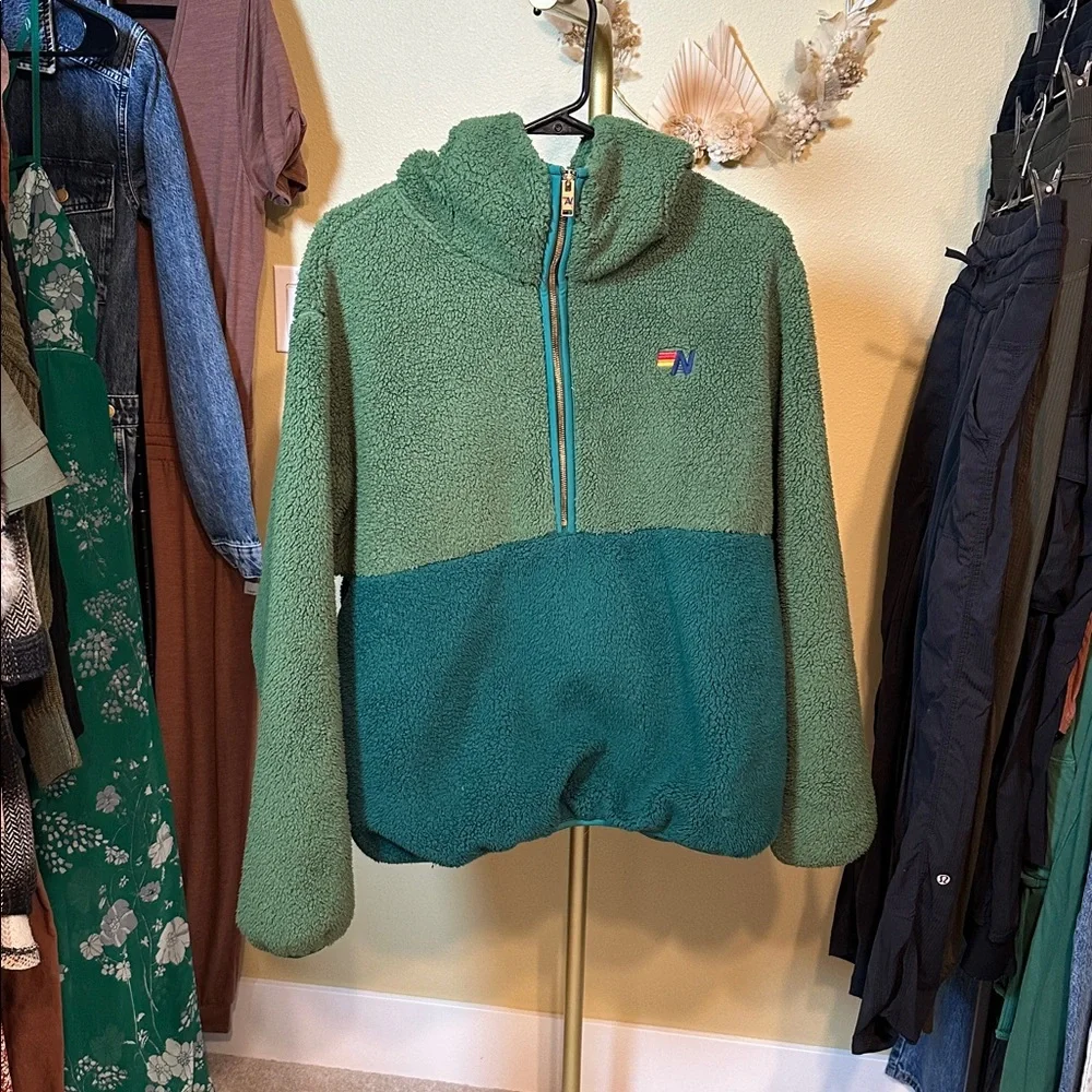 Aviator Nation Teddy unisex hooded half zip - garden green - Picture 2 of 6